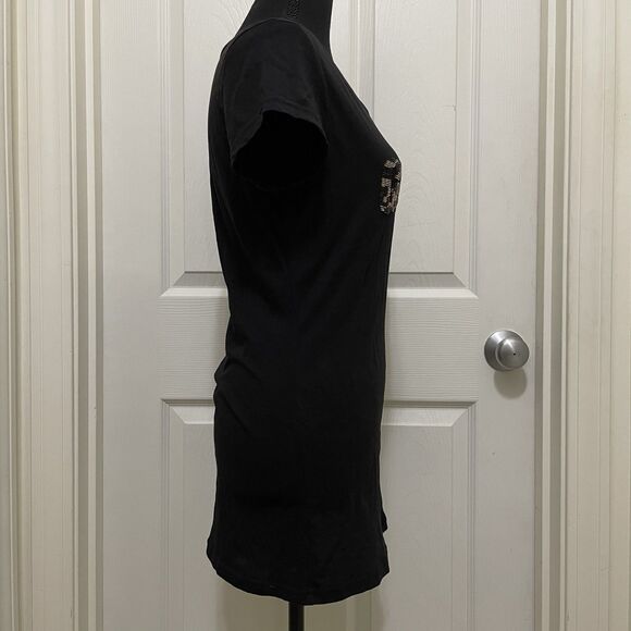 Vintage‎ Guess Shirt Leopard Print Logo Beads Sequins Bling Y2K Top Black Medium - Picture 4 of 9